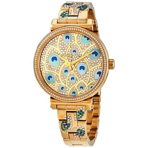 michael kors mk3945|Michael Kors Sofie Quartz Crystal Peacock Feather Motif Dial .